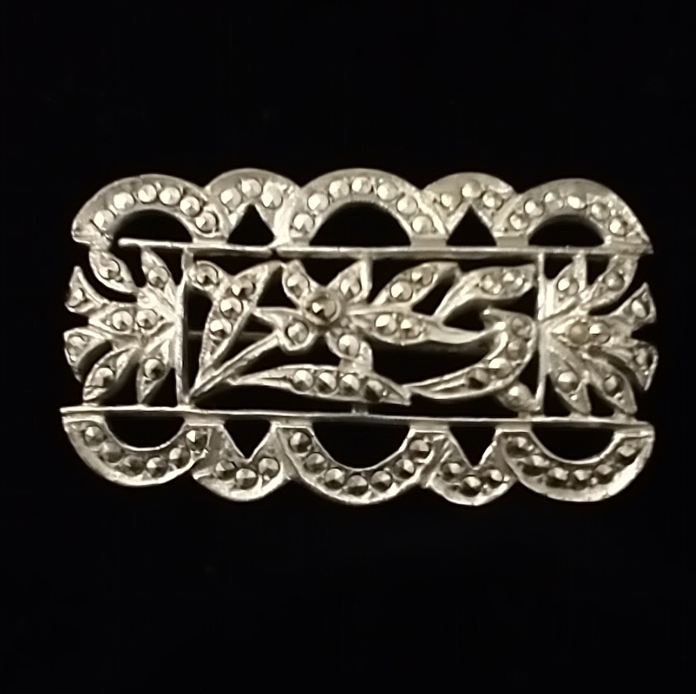 Sterling and marcasite deco brooch